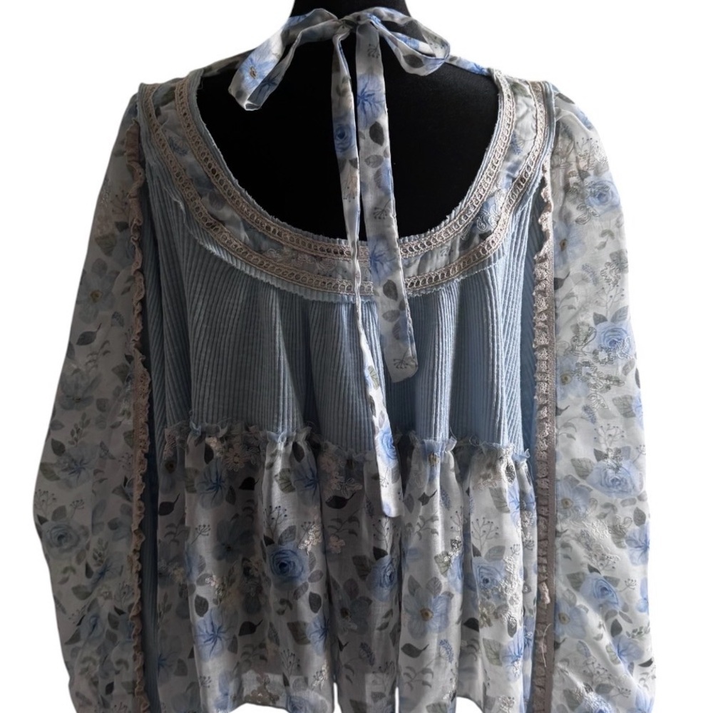 Womens Pol Powder Blue Floral Blouse L - Picture 16 of 16